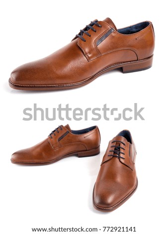 Male Brown Leather Shoe on White Background, Isolated Product, comfortable footwear.