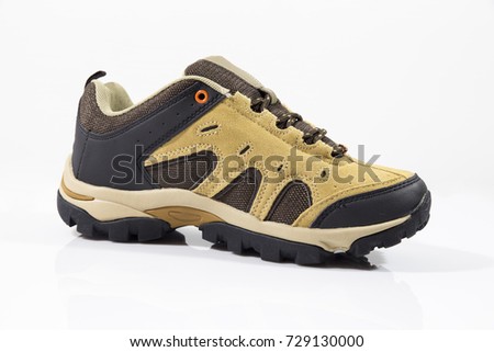Male Brown Leather Sneaker on White Background, Isolated Product.