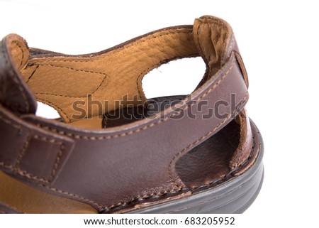 Male Brown Sandal on White Background, Isolated Product, Top View, Studio.