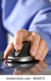 Male Business Man Hand On A Computer Mouse Close Up