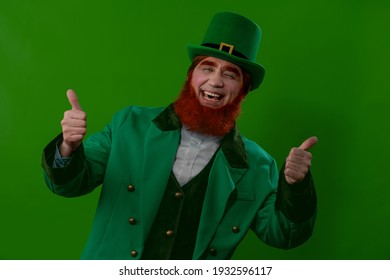 Male cheerful character Leprechaun laughing with thumbs up - a symbol of the Irish holiday of March 17 St. Patrick. Suitable for bar, pub party advertisements, for printing on calendars, postcards