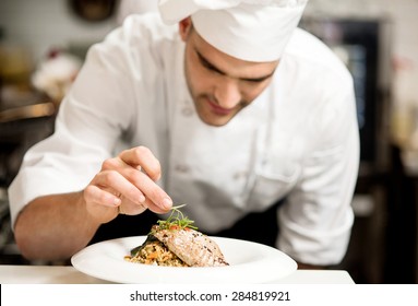 Male chef garnishing his dish, ready to serve - Powered by Shutterstock