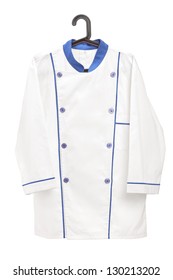 Male Chef Uniform On A Hanger Isolated On White Background