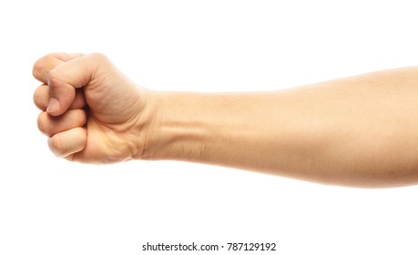 Male Clenched Fist, Isolated On A White Background Man Hand With A Fist. Alpha