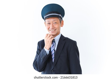 Male Conductor Making An Announcement Inside The Train