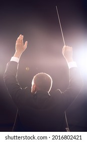 Male Conductor On Dark Background, Back View