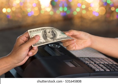 Male Customer Hand Paying 100 Dollar Stock Photo (Edit Now) 531645808