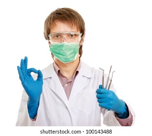 A Male Dentist Showing Ok Isolated On White Background