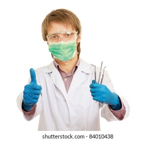 A Male Dentist Showing Ok Isolated On White Background