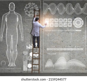 Male Doctor Climbing Ladder In Medical Concept