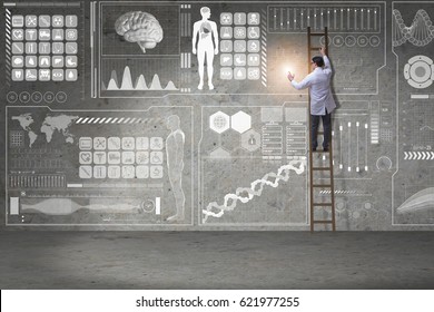 Male Doctor Climbing Ladder In Medical Concept