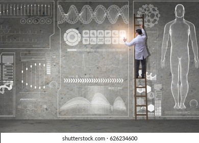 Male Doctor Climbing Ladder In Medical Concept