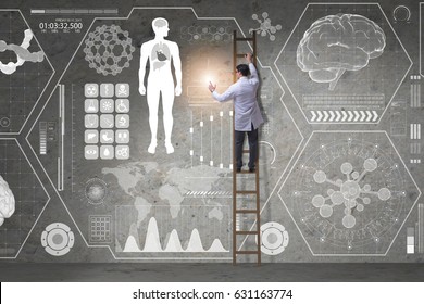 Male Doctor Climbing Ladder In Medical Concept