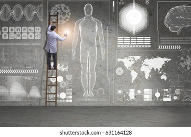 Male Doctor Climbing Ladder In Medical Concept