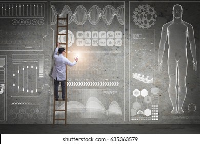 Male Doctor Climbing Ladder In Medical Concept