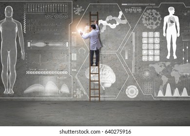 Male Doctor Climbing Ladder In Medical Concept