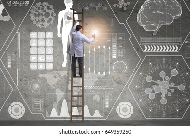 Male Doctor Climbing Ladder In Medical Concept