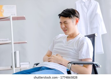 Male Doctor Has Severe Stomach Pain In The Office Hospital Office