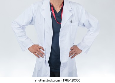 Male Doctor In Lab Coat, Hands On Hips