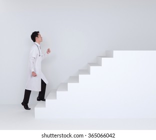 male doctor stepping up on white stairs - Powered by Shutterstock