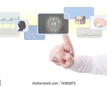 Male Doctor Using High Technology To Perform A Medical Examination Of The Brain (radiology, Psychology, Psychiatry, Technology Concept And More)