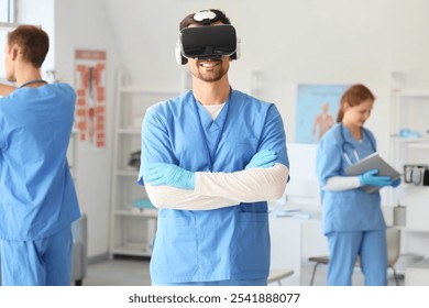 Male doctor in VR glasses at hospital - Powered by Shutterstock