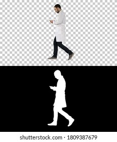 Male Doctor Walking And Using Mobile Phone, Alpha Channel