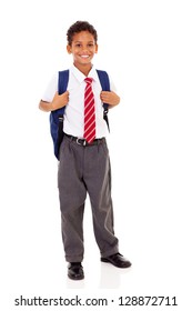 Male Elementary School Student With Backpack Isolated On White