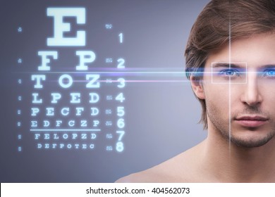 Male Face And Eye Chart. Eyesight Concept