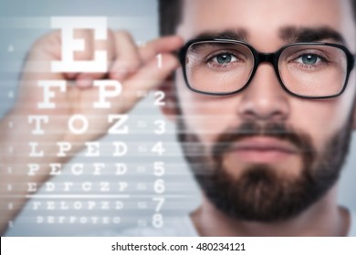 Male face and eye chart. Eyesight concept