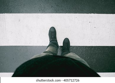 Male Feet Crossing The Street On Crosswalk Art Filter