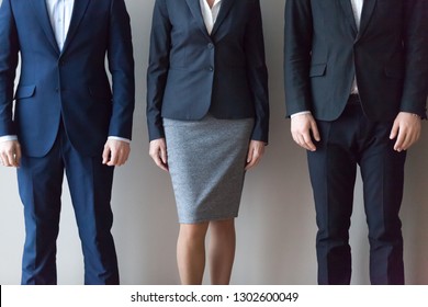 Male And Female Business People Standing In Line Row, Executives Team Job Applicants Office Workers Group Professional Corporate Staff Employees In Suits, Human Resources Concept, Close Up View