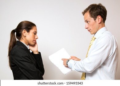 Male And Female Model(business Dressed),in Different Office Scenarios.