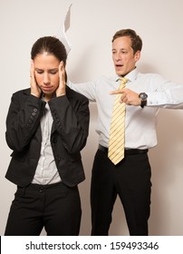 Male And Female Model(business Dressed),in Different Office Scenarios.