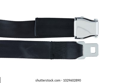 Male And Female Side Of Airplane Safety Seat Belts Next To Each Other Isolated On White Background