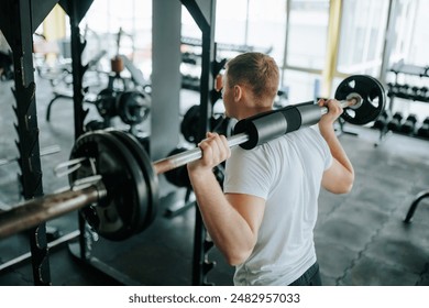 A male fitness enthusiast performing a series of challenging barbell exercises, emphasizing his dedication to regular training and physical well-being. - Powered by Shutterstock