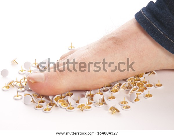 Male Foot Above Pushpin Stock Photo (Edit Now) 164804327