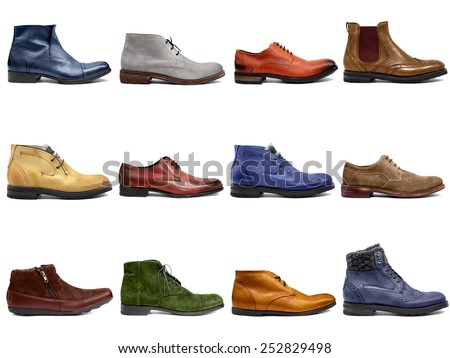 Male footwear collection on white background