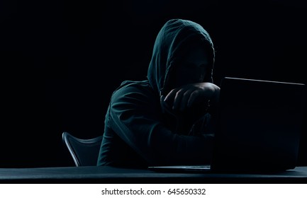 Male Hacker Behind Laptop Hacking System Stock Photo 645650332 ...