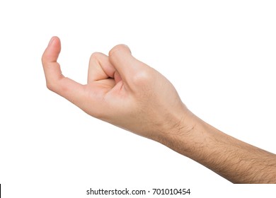 Male Hand Beckoning Isolated On White Background. Man Gesturing With One Finger, Come Here Symbol