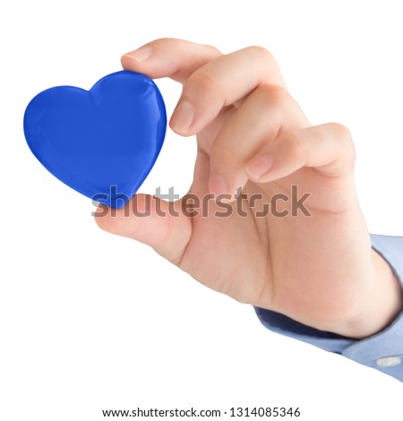 Male hand and blue heart