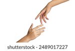 Male hand extending a helping hand on white background, hand isolated on white background.