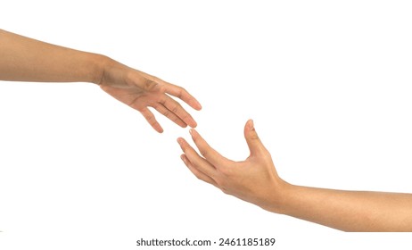 Male hand extending a helping hand on white background,  hand isolated on white background.