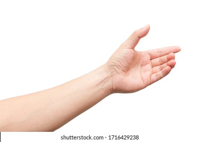 Male hand gesture with holding virtual a bottle, smartphone or something isolated on white background