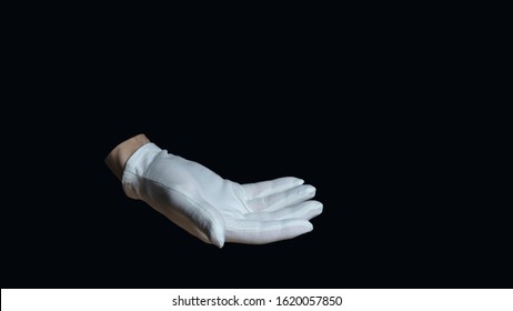 male hand gesture on black background wearing a white glove