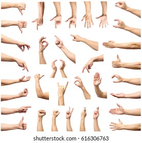 Male hand gesture and sign collection isolated over white background, set of multiple pictures - Shutterstock ID 616306763