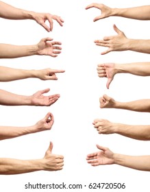Male hand gesture and sign collection isolated over white background, set of multiple pictures - Shutterstock ID 624720506