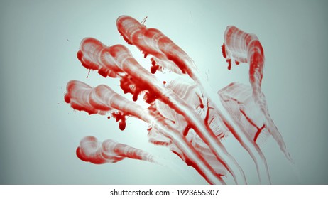 Male Hand Hitting Translucent Glass Leaving Blood Mark
