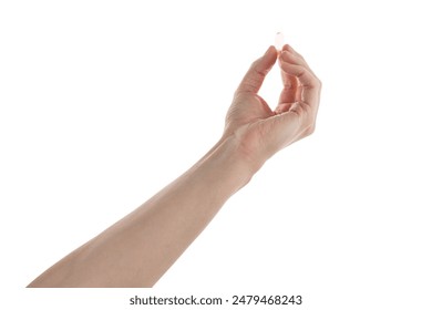 Male hand hold transparent pill isolated on white - Powered by Shutterstock