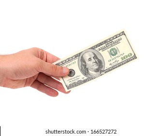 Male Hand Holding 100 Dollar Bill - CLIPPING PATH INCLUDED